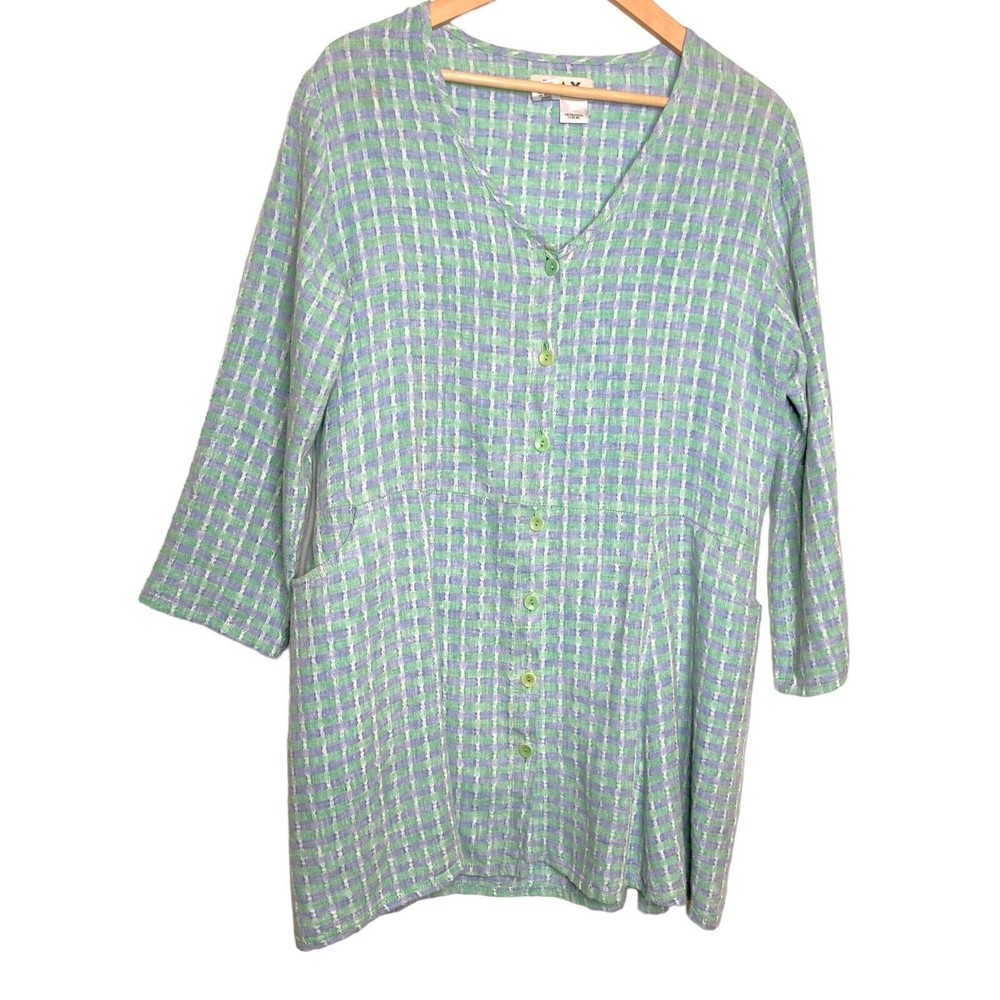 FLAX Button Up Lightweight Shirt Jacket Shacket Tunic Top Dress Boho S Pockets